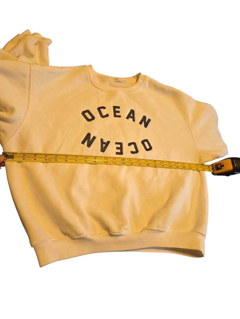 Chaun Shang White "Ocean" Mirror Image Blue Graphic Thick Sweatshirt OS - Picture 6 of 8